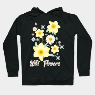 Wildflowers Watercolor Painting Beautiful Gifts, Daffodil Yellow Flowers, Floral Modern Design Spring Time Birthday Vintage Hoodie